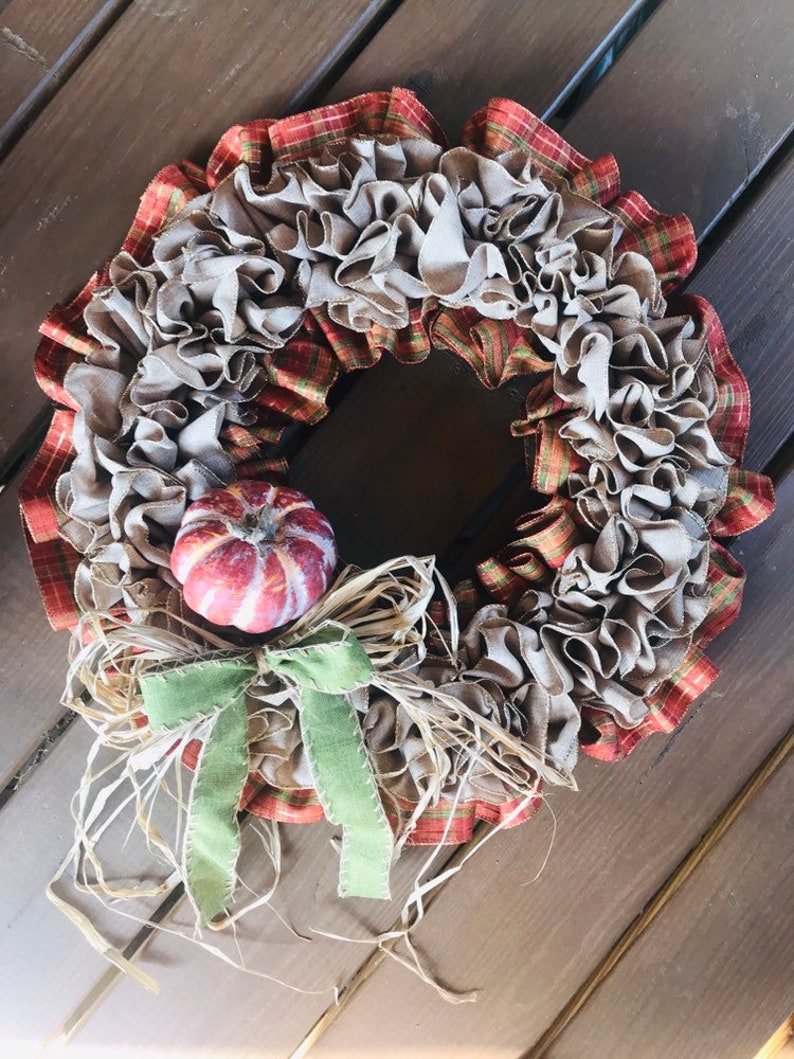 Fall Wreath for Front Door Fall Door Decor Ruffled Ribbon Wreath For Fall Fall Wreath Autumn Wreath