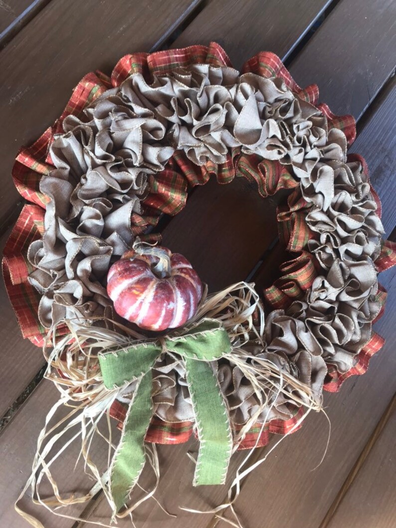 Fall Wreath for Front Door Fall Door Decor Ruffled Ribbon Wreath For Fall Fall Wreath Autumn Wreath