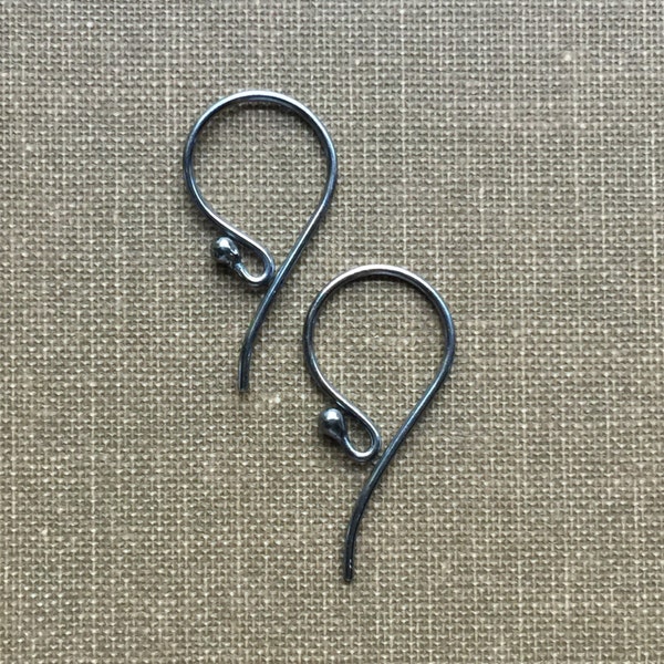 Ball Ear Wires Dark Oxidized Sterling Silver Small Earring Finding French Hook One Pair (2 Pieces)