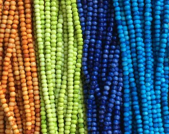 18 strand of Tea Dyed Heishi Bone Beads 3x5mm Antiqued bone beads. Carabao bone beads hand-made in the Philippines