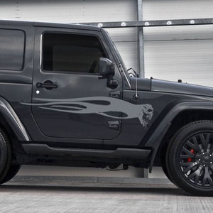 Distressed Skull Demon Flames Grunge Doors Graphic Vinyl Decal Truck Car Van SUV Pickup Sticker Tailgate