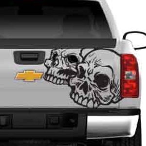 Skull Tattoo Side SUV Vintage Grunge Design Hood Door Car Bed Pickup Vehicle Truck Vinyl Graphic Decal Tailgate