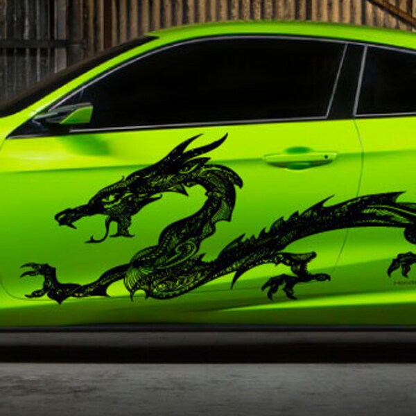 Dragon Tattoo Zen Detailed Graphic Vinyl Decal Side Vehicle Car Truck Van Pickup Sticker Printed Side Doors Large Griffin Sharpie Art Look