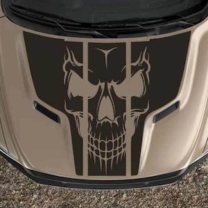 2010-2018 Fits Ram Skull Grunge Rebel Logo Black Out 3pc Sport Air Hood Vehicle Car Vinyl Graphic Decal Sticker Carbon Fiber Finish Option