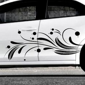 Floral Design Vine Curve Spiral Dots Leaves Tattoo Grunge Design Tribal Door Bed Side Pickup Vehicle Truck Vinyl Graphic Decal Sticker