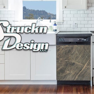 Brown Gold Cracked Marble Rock Stone Dishwasher Wrap Dishes Front Door Vinyl Mural Skin Decal Removable
