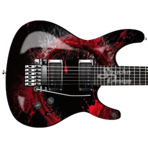 Dark Red Water Blood Splash Black  Bass Metal Vinyl Guitar Wrap Skin Decal Laminate Air Release Bubble Free Graphic Peel & Stick Multi Size