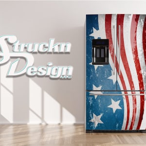 Patriotic US Flag America Design Refrigerator Fridge Freezer Wrap Side by Side Top Bottom Door Vinyl Mural Skin Decal Removable