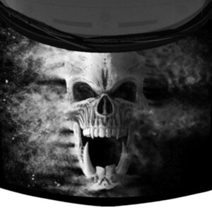 Screaming Skull Teeth Grayscale Design Black SUV Van Car Pickup Truck Hood Wrap Vinyl Graphic Decal 58&quot;x 65&quot; US Made Cast Laminated Option
