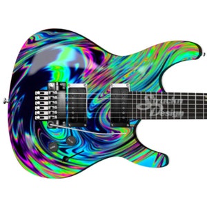Green Spill Waves Colorful Black Bass Metal Vinyl Guitar Wrap Skin Decal Laminate Peel & Stick Bubble Free Air Release Graphic Multi Size