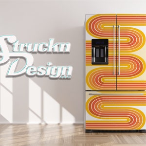 Retro 70er Jahre Gelb Orange Rot Welliges Design Kühlschrank Kühlschrank Gefrierfach Wrap Side by Side Top Bottom Door Vinyl Wandbild Haut Aufkleber abnehmbar