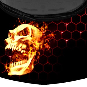 Hexagons Bright Red Black Truck Vinyl Decal Car Graphic Hood Wrap Flames Skulls 58&quot; x 65&quot; USA Made Cast Laminated Option