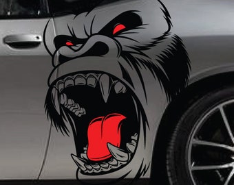 INCLUDES Both Sides - Gorilla King Kong SUV Large Side Vintage Grunge Hood Door Car Bed Pickup Vehicle Truck Vinyl Graphic Decal Tailgate
