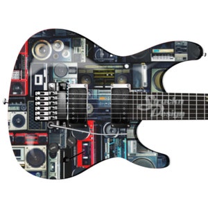1980&#39;s Radio Boombox Cassette Tape Metal Bass Vinyl Decal Guitar Wrap Skin Laminate Bubble Free Air Release Graphic Peel & Stick Multi Size