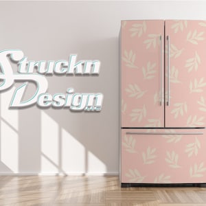 Retro Peach Vines Pink Floral Beige Design Refrigerator Fridge Freezer Wrap Side by Side Top Bottom Door Vinyl Mural Skin Decal Removable