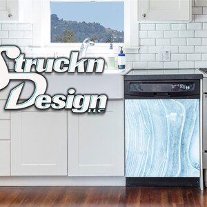 Blue Marble Rock Stone Granite Dishwasher Wrap Dishes Front Door Vinyl Mural Skin Decal Removable