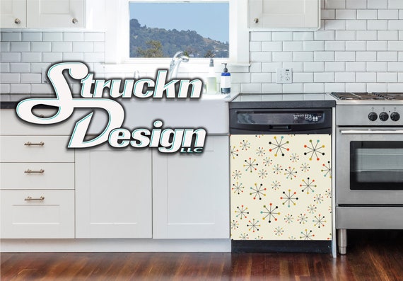 Mid Century Modern Atomic Space Star Dotted Dishwasher Wrap Dishes