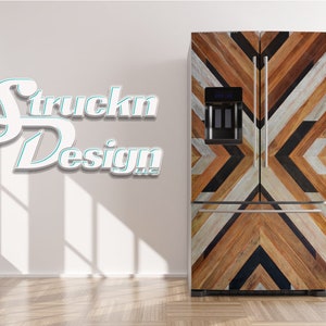 Wood Plank Variety Chevron Pattern White Refrigerator Fridge Freezer Wrap Side by Side Top Bottom Door Vinyl Mural Skin Decal Removable