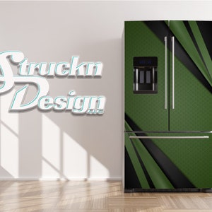 Deep Green Diamond Texture Black Triagle Refrigerator Fridge Freezer Wrap Side by Side Top Bottom Door Vinyl Mural Skin Decal Removable USA