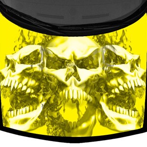Skulls Fangs Yellow Fire Fierce Flames Tattoo Van SUV Car Pickup Truck Hood Wrap Vinyl Graphic Decal 58x 65&quot; US Made Cast Laminated Option