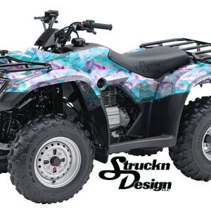 ブルー ピンク 水彩ペイント 4 フィート x 10 フィート デカール ビニール グラフィック パターン ラップ キット ATV UTV ゴルフ カート オートバイ スクーター バイク キャスト ラミネート付き US