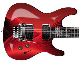 Light Red Striped Waves Black Guitar Bass Metal Vinyl Wrap Skin Decal Laminated Air Release Bubble Free Graphic Peel & Stick Multiple Sizes