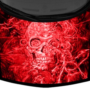 Magical Skull With Wired Lights Truck Hood Wrap Vinyl Car Graphic Decal Bright Red Colorful Print 58in x 65in US Made Cast Laminated Option