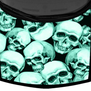 Skulls Pattern Pile Abstract Teal White Tint Grunge Car Truck Pickup Hood Wrap Vinyl Graphic Decal 58inx65in US Made Cast Laminated Option