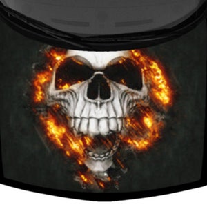 Screaming Skull Burn Fire Design Black SUV Van Car Pickup Truck Hood Wrap Vinyl Graphic Decal 58&quot;x 65&quot; US Made Cast Laminated Option