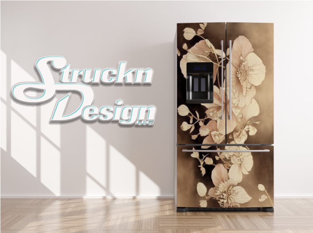 Vintage Floral Sketch Flowers Dim Beige Refrigerator Fridge Freezer ...