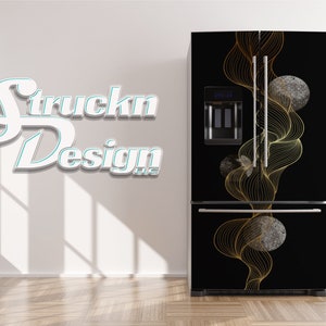 Gold Line Art Moon Dots Schwarz Kühlschrank Kühlschrank Gefrierfach Wrap Side by Side Top Boden Tür Vinyl Wandbild Haut Aufkleber abnehmbar