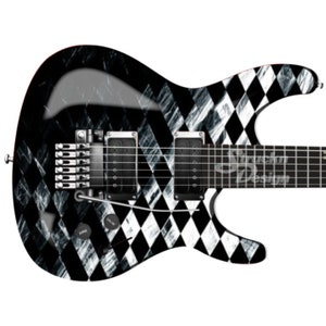 Black White Checkered Grunge Abstract Metal Bass Vinyl Decal Guitar Wrap Skin Laminate Air Release Bubble Free Graphic Peel Stick Multi Size