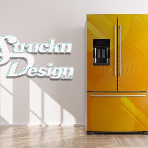 Orange Yellow Geometric Dots Shapes Refrigerator Fridge Freezer Wrap Side by Side Top Bottom Door Vinyl Mural Skin Decal Removable