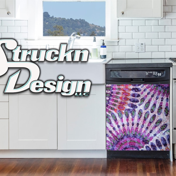 Circular Splatter Patterns Magenta Teal Pink Dishwasher Wrap Dishes Front Door Vinyl Mural Skin Decal Removable