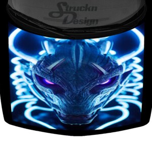 Evil Purple Eye Dragon Glaring Cyan Blue Neon Lights Truck Car Hood Wrap Vinyl Graphic Decal Print 58inx65in US Made Cast Laminated Option