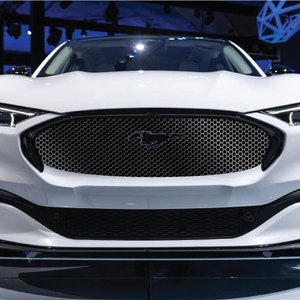 For Ford Mach-E Mustang Vehicle Wrap Cast Material UV Light Scratch Protected Laminated Graphic Hexagon Faux Grille Metallic Metal Grid Mesh