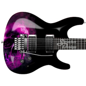 Purple Flaming Skull Lavender Dark Guitar Bass Metal Vinyl Wrap Skin Decal Laminate Air Release Bubble Free Graphic Peel & Stick Multi Size