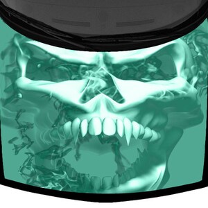Teal Skulls Fangs Fire Fierce Flames Tattoo Van Car SUV Pickup Truck Hood Wrap Vinyl Graphic Decal 58x 65&quot; US Made Cast Laminated Option