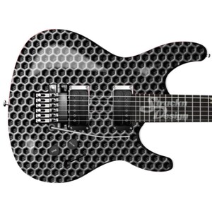 Grey Hexagon Grid Pattern Black Bass Metal Vinyl Guitar Wrap Skin Decal Laminate Peel & Stick Bubble Free Air Release Graphic Multi Size