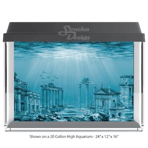 Ocean Sea Kingdom Atlantis Water Underwater 10mil Poliéster Tanque de peces Fondo de vidrio Fondo de acuario Impermeable Gris Opaco Backer