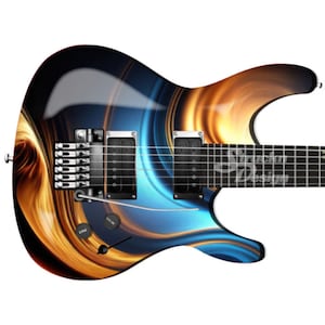 ゴールデンブルーマーブル渦巻きブラックギターベースメタルビニールラップスキンデカールラミネートエアリリースバブルフリーグラフィック剥がして貼るマルチサイズ