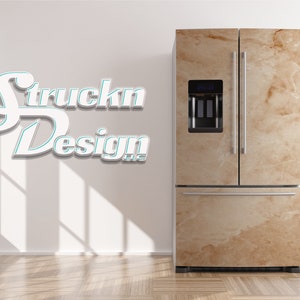 Beige Orange Marble Rock Stone Mineral Refrigerator Fridge Freezer Wrap Side by Side Top Bottom Door Vinyl Mural Skin Decal Removable