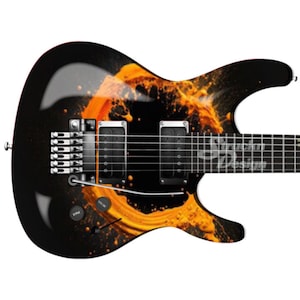 Orange Paint Circle Splatter Burst Guitar Bass Metal Vinyl Wrap Skin Decal Laminate Air Release Bubble Free Graphic Peel & Stick Multi Size