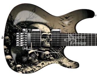 Pile Of Rustic Skulls Beige Guitar Bass Metal Vinyl Wrap Skin Decal Laminated Air Release Bubble Free Graphic Peel & Stick Multiple Sizes