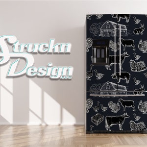 Chalkboard Style Chalk Farm Animals Farmhouse Refrigerator Fridge Freezer Wrap Side by Side Top Bottom Door Vinyl Mural Skin Decal Removable