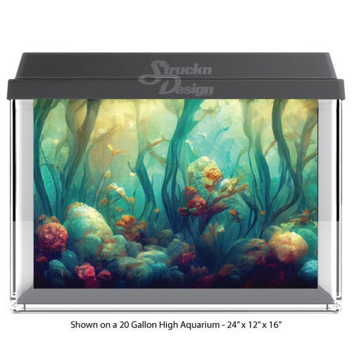 Fantasy Floral Flower Forest Water Underwater 10mil Polyester Fish Tank Glass Backdrop Aquarium Background Waterproof Grey Opaque Backer