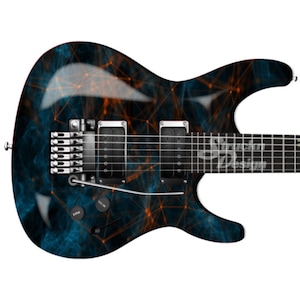 Orange Tech Blue Marble Black Guitar Bass Metal Vinyl Wrap Skin Decal Laminated Air Release Bubble Free Graphic Peel & Stick Multiple Sizes