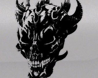Horned Demon Skull Evil Devil Window Bed SUV Hood Door Graphic Vinyl Decal Truck Car Van Pickup Sticker Tailgate