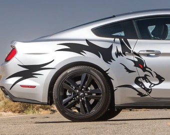 INCLUDES Both Sides - Mustang Ranger Coyote Wolf Tattoo Grunge Design Tribal Door Bed Side Pickup Vehicle Truck Car Vinyl Graphic Decal USA