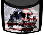 Sugar Skull And Roses Truck Car Hood Wrap Vinyl Graphic Decal American Flag 58 quot x 65 quot USA Made Cast Laminated Option